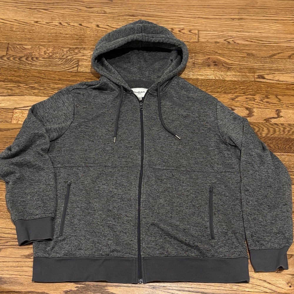 Goodfellow Men’s Gray Hooded Zip up hoodie with zippered pockets XXL